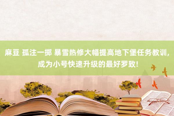 麻豆 孤注一掷 暴雪热修大幅提高地下堡任务教训, 成为小号快速升级的最好罗致!