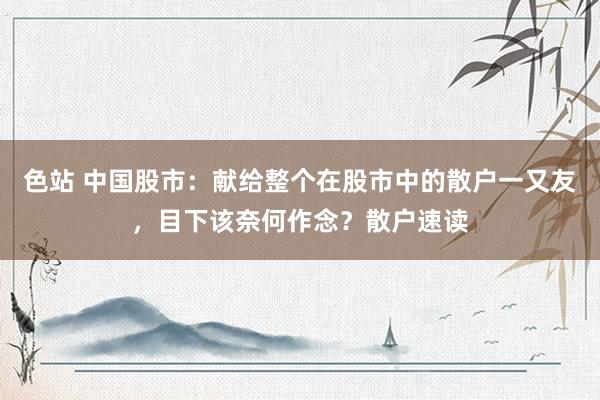 色站 中国股市：献给整个在股市中的散户一又友，目下该奈何作念？散户速读