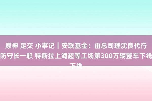 原神 足交 小事记｜安联基金：由总司理沈良代行防守长一职 特斯拉上海超等工场第300万辆整车下线