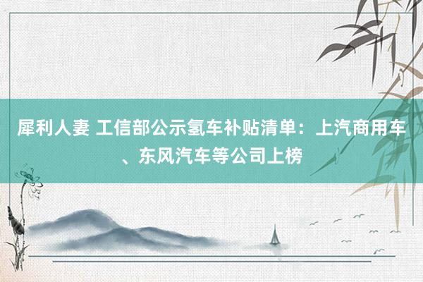 犀利人妻 工信部公示氢车补贴清单：上汽商用车、东风汽车等公司上榜