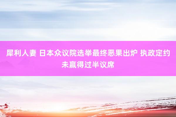 犀利人妻 日本众议院选举最终恶果出炉 执政定约未赢得过半议席