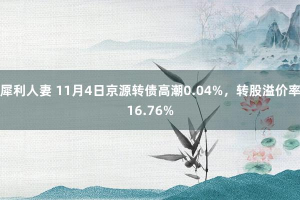 犀利人妻 11月4日京源转债高潮0.04%，转股溢价率16.76%